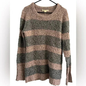 Kaisely Long Sleeve Pullover Wool Blend Gray and Pink Striped Sweater Size Large